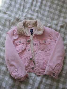 GAP Kids Pink Corduroy Jacket with Cream Sherpa Collar